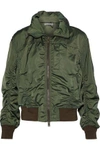 VINCE VINCE. WOMAN RUCHED SHELL HOODED BOMBER JACKET ARMY GREEN,3074457345619342150