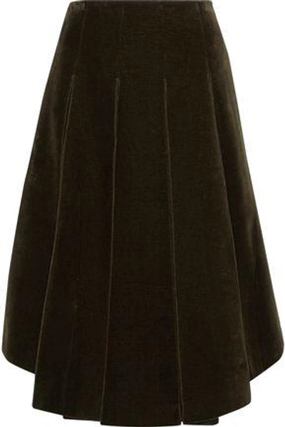Simone Rocha Pleated Cotton-blend Velvet Skirt In Army Green