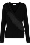 ALTUZARRA ALTUZARRA WOMAN DAUMIER FRINGE-TRIMMED RIBBED WOOL WRAP CARDIGAN BLACK,3074457345619445169