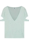 LNA Distressed cutout cotton-jersey T-shirt,3074457345619274312