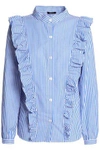 RAOUL RAOUL WOMAN RUFFLED STRIPED COTTON-POPLIN SHIRT BLUE,3074457345619444313