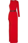 HALSTON HERITAGE WOMAN ONE-SHOULDER EMBELLISHED STRETCH-CREPE GOWN RED,GB 1071994536671127