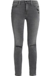 FRAME WOMAN DISTRESSED MID-RISE SKINNY JEANS LIGHT GRAY,AU 1050809075390