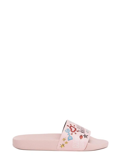 Dolce & Gabbana Graffiti Pink Leather Pool Slides