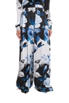Off-white Pleated Silk Floral Wide-leg Pants In Nero