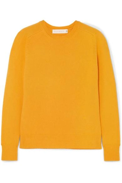 Victoria Beckham Crewneck Long-sleeve Cashmere Sweater In Yellow