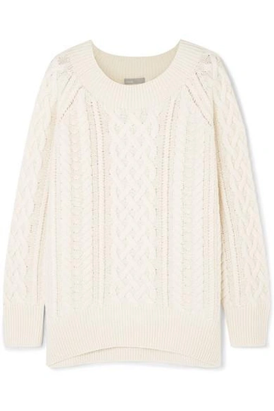 Vince Cable-knit Wool-blend Tunic Jumper In White