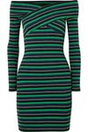 OPENING CEREMONY OFF-THE-SHOULDER STRIPED RIBBED STRETCH-COTTON MINI DRESS