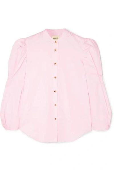 Khaite Puff Shoulder Cotton Poplin Blouse In Pink