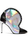 BALMAIN IREN STUDDED SMOOTH AND IRIDESCENT LEATHER ANKLE BOOTS