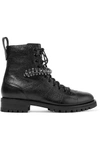 Jimmy Choo Cruz Crystal-embellished Textured-leather Ankle Boots In Black