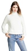Frame Popcorn Stitch Wool Blend Sweater In Off White