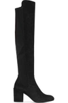 STUART WEITZMAN SUEDE AND STRETCH-CREPE OVER-THE-KNEE BOOTS,3074457345619088042
