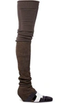 RICK OWENS RICK OWENS WOMAN LEATHER-TRIMMED SUEDE AND CALF HAIR THIGH BOOTS CHOCOLATE,3074457345619224687