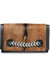ROBERTO CAVALLI ROBERTO CAVALLI WOMAN CHAIN-TRIMMED GOAT HAIR AND LEATHER CLUTCH TAN,3074457345619262340