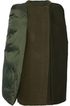 RICK OWENS RICK OWENS WOMAN PANELED SHELL, TWILL AND BRUSHED-WOOL CAPE ARMY GREEN,3074457345619206213