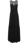 MILLY MILLY WOMAN RUFFLE-TRIMMED POINT D'ESPRIT GOWN BLACK,3074457345619333675