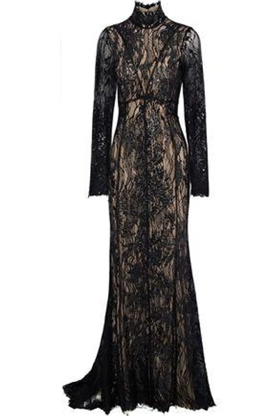 J Mendel J.mendel Woman Embellished Embroidered Cotton-blend Lace Gown Black