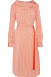 ALTUZARRA ALTUZARRA WOMAN ALBANY BELTED STRIPED SATIN MIDI DRESS ORANGE,3074457345619444366