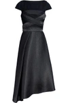 AMANDA WAKELEY ASYMMETRIC WOOL-BLEND FELT-PANELED MESH MIDI DRESS,3074457345619329287