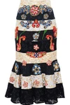 DOLCE & GABBANA DOLCE & GABBANA WOMAN EMBELLISHED BROCADE-PANELED GUIPURE LACE MIDI SKIRT BLACK,3074457345618753990