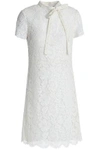 VALENTINO VALENTINO WOMAN PUSSY-BOW COTTON-BLEND CORDED LACE MINI DRESS IVORY,3074457345619102528
