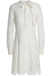VALENTINO WOMAN PUSSY-BOW COTTON-BLEND CORDED LACE MINI DRESS IVORY,US 6200568457270716