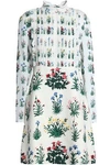 VALENTINO WOMAN PINTUCKED FLORAL-PRINT CREPE DE CHINE AND SILK-TWILL MINI DRESS OFF-WHITE,AU 7789028784645380
