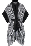 BALMAIN BALMAIN WOMAN FRINGE-TRIMMED HOUNDSTOOTH WOOL-BLEND CARDIGAN BLACK,3074457345619201174