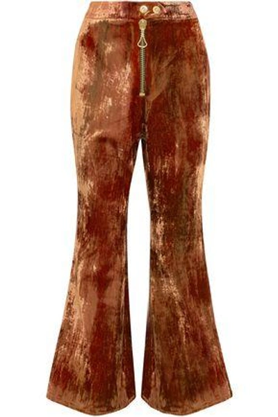 Ellery Woman Cooly Chant Crushed-velvet Kick-flare Trousers Copper