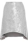 IRO IRO WOMAN WADLOW LEATHER-TRIMMED SEQUINED WOVEN SKIRT SILVER,3074457345619234274