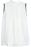 AMANDA WAKELEY WOMAN TULLE-TRIMMED SILK CREPE DE CHINE TOP OFF-WHITE,GB 3607804572390424