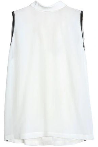 Amanda Wakeley Woman Tulle-trimmed Silk Crepe De Chine Top Off-white