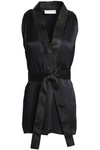 AMANDA WAKELEY WOMAN MESH-TRIMMED SATIN-CREPE WRAP TOP MIDNIGHT BLUE,GB 3607804571610539