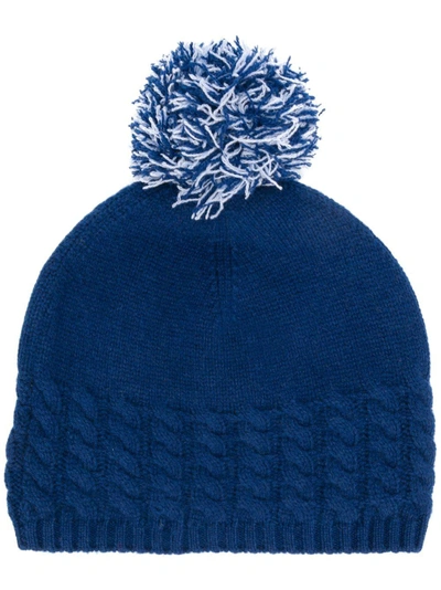 N•peal N.peal 绒球针织羊绒套头帽 - 蓝色 In Blue