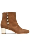 MALONE SOULIERS WOMAN METALLIC LEATHER-TRIMMED SUEDE ANKLE BOOTS LIGHT BROWN,GB 1016843419955249