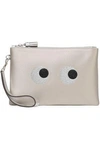 ANYA HINDMARCH WOMAN METALLIC LEATHER-TRIMMED GLITTERED SATIN POUCH STONE,GB 3633577411449608