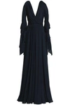 JENNY PACKHAM WOMAN COLD-SHOULDER DRAPED SILK GOWN MIDNIGHT BLUE,GB 5016545970027246
