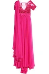 ZUHAIR MURAD ZUHAIR MURAD WOMAN DRAPED SILK-BLEND CHIFFON AND EMBELLISHED TULLE GOWN BRIGHT PINK,3074457345619140821