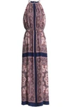JOIE WOMAN GATHERED PRINTED WASHED-SILK MAXI DRESS PINK,GB 3024088873149730