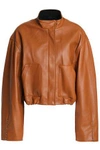 3.1 PHILLIP LIM / フィリップ リム WOMAN BARBELL-EMBELLISHED LEATHER BOMBER JACKET TAN,US 3024088873143849