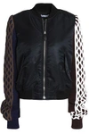 JW ANDERSON WOMAN CABLE KNIT-PANELED SATIN BOMBER JACKET BLACK,GB 3616377385189686