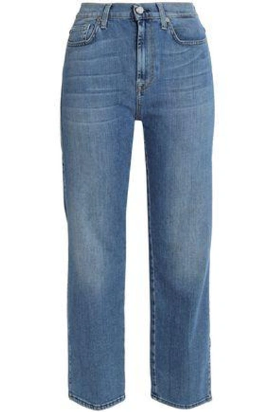 7 For All Mankind Woman Faded High-rise Wide-leg Jeans Mid Denim