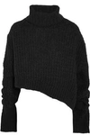 ANN DEMEULEMEESTER WOMAN ASYMMETRIC WOOL-BLEND TURTLENECK SWEATER BLACK,GB 4230358016419402