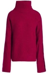 HAIDER ACKERMANN WOMAN VELVET-TRIMMED RIBBED WOOL AND CASHMERE-BLEND TURTLENECK SWEATER CRIMSON,AU 1016843419640017