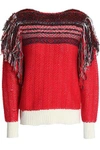 MARC JACOBS WOMAN FRINGE-TRIMMED COTTON-BLEND JACQUARD SWEATER RED,GB 4230358016339978