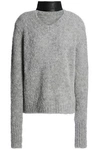 VEDA WOMAN LEATHER-TRIMMED ALPACA-BLEND BOUCLÉ SWEATER LIGHT GRAY,GB 3024088872747878