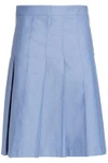 MARNI WOMAN PLEATED COTTON AND LINEN-BLEND TWILL SKIRT LIGHT BLUE,GB 2243576767773274
