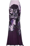 dressing gownRTO CAVALLI WOMAN RUCHED PRINTED CREPE MAXI SKIRT PURPLE,AU 1016843419855012