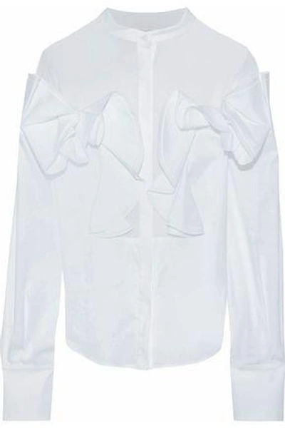 Antonio Berardi Woman Voile-paneled Ruffled Stretch-cotton Poplin Blouse White